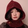 Retro high-end big head circumference balaclava hat clip flower knitted ear protection hat winter new scarf integrated tide