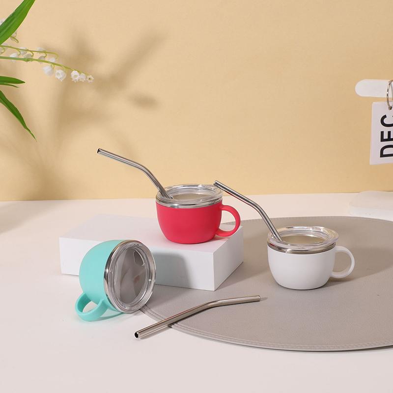 Sturzfeste 3oz Isolierte Kaffeetasse aus Edelstahl mit Henkel Mini-Tasse mit Deckel und Strohhalm Ideal für Camping und Essen