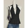 Women Halter Tie Back Backless Short Ruched Fitted Summer Camisole