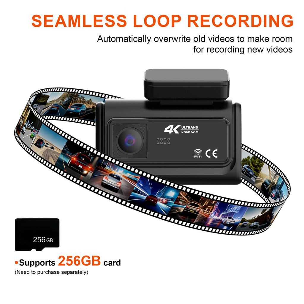 4K 2/3-Lens Dash Cam, WiFi, Night Vision, Phone Sync, 24-Hour Parking Monitor