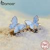 BAMOER 925 Silver Blue Butterfly Adjustable Ring, White Gold Plated Promise Christmas Cute Rings Dainty Chic Jewelry