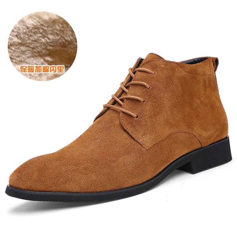 New Pointed Leather Shoes Men's Velvet and Cotton High-top Trend British Casual Leather Shoes Leather Boots Korean Version