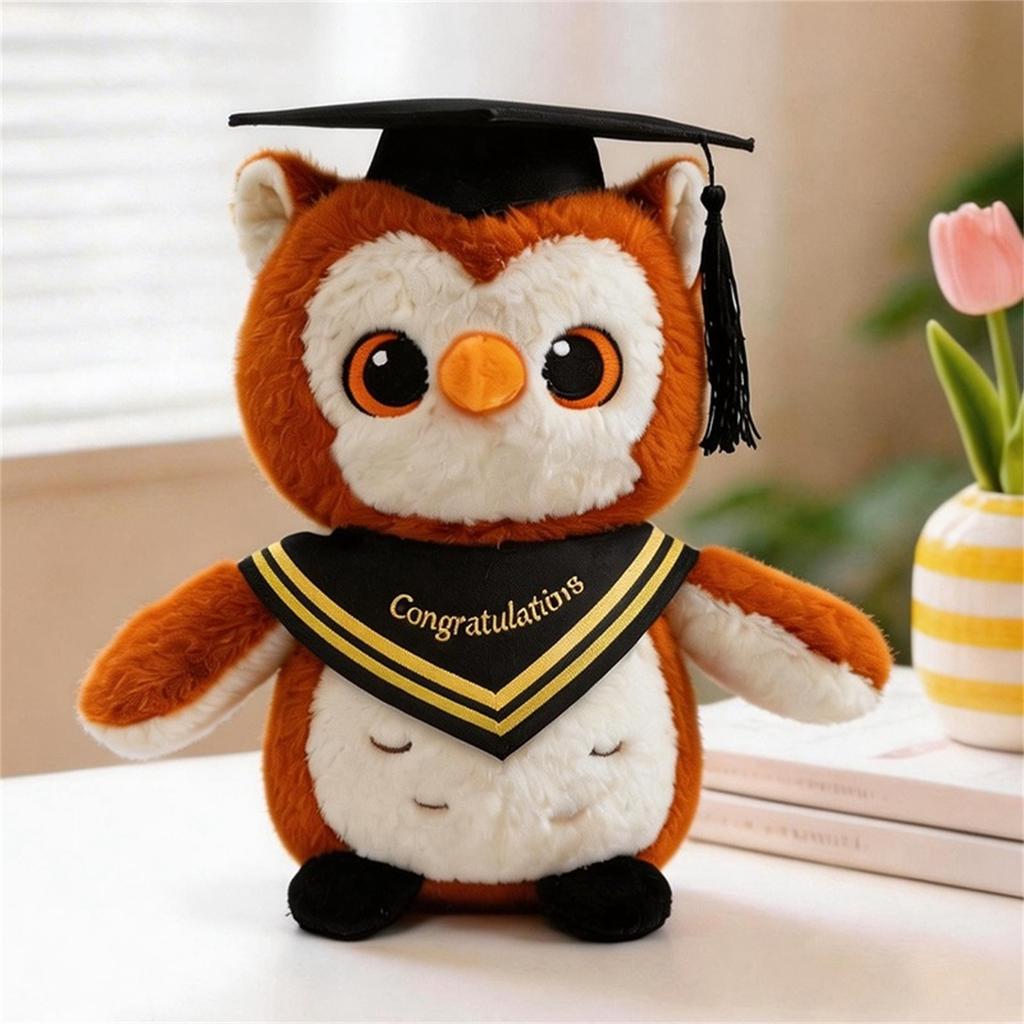 Peluche Civetta di Laurea Morbido Peluche con Cappello e Fascia di Congratulazioni per Regalo Laureato Scolastico