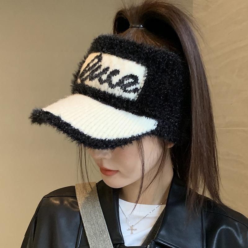 Plush Cold Protection Ear Protection Empty Top Hat Women's Autumn and Winter Riding Warm Ponytail Cap Knitted Hat