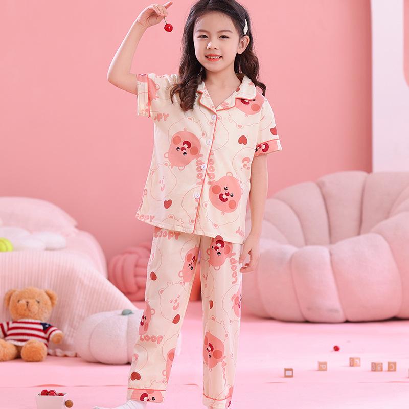 Kuromi Girls' Spring/Autumn Pajama Set with Short Sleeve Cardigan and Long Pants for Indoor/Outdoor Wear
