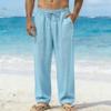 Pantaloni da Spiaggia da Uomo in Misto Lino Bianco Vita con Coulisse Pantaloni Casual