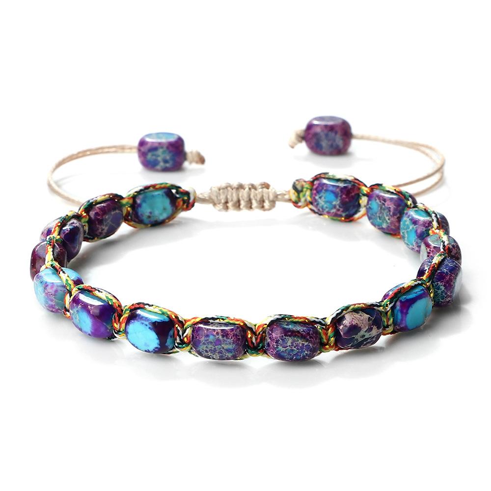 Vintage Bohemian Handmade Hemp Rope Bracelet Imperial Stone Beaded 3D Bead Charm Bangle