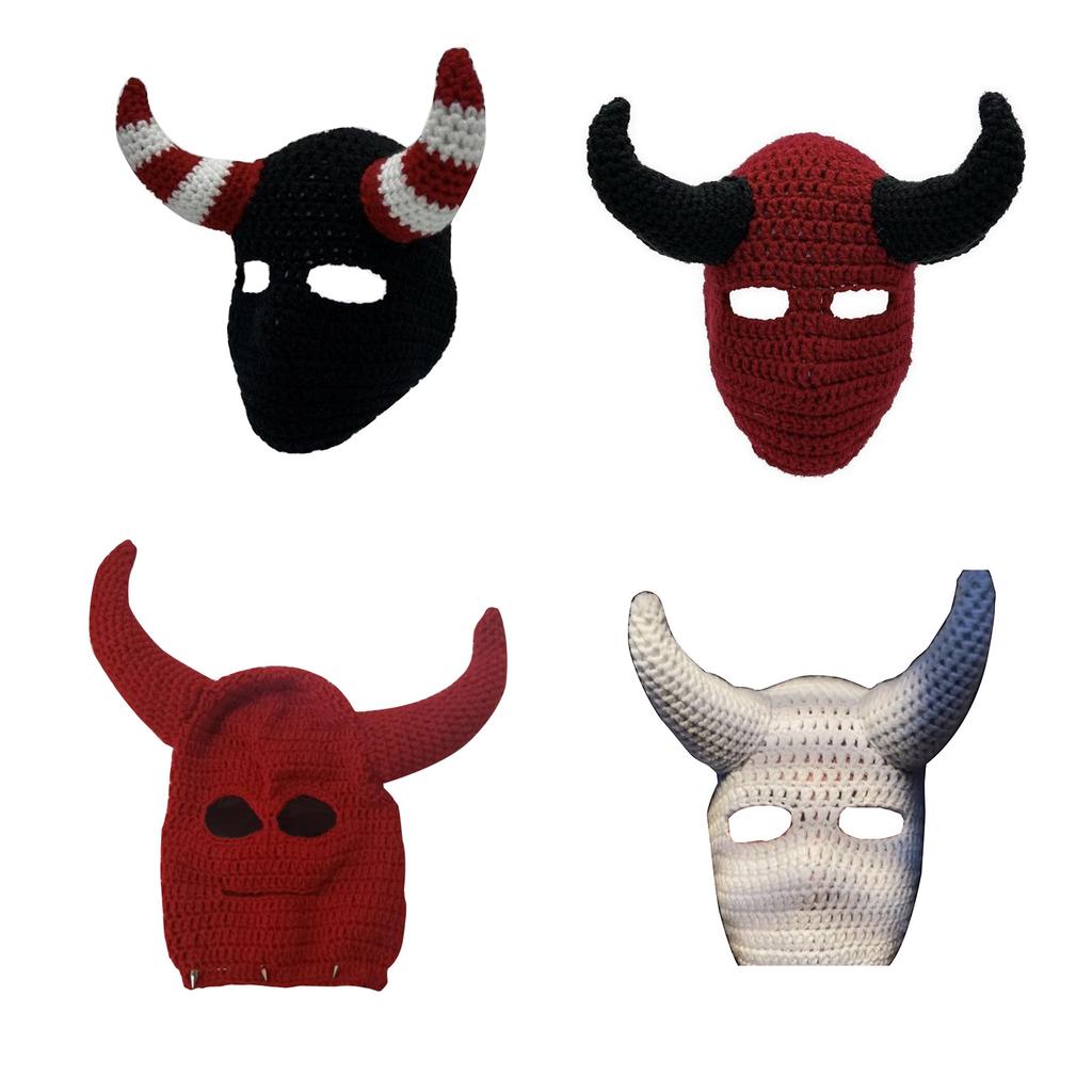 Devil Horn Winter Hat for Adult Handwoven Balaclava Cap Novelty Party Hat for Girl Boys Knit Mask Hat Cool Accessories
