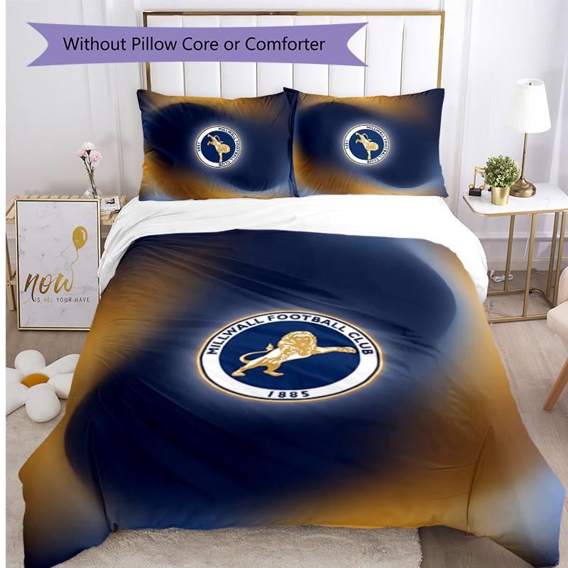 Millwall Football Printed 3 Pieces Bedding Set, Comfortable Skin Friendly Bedroom Duvet Cover Set