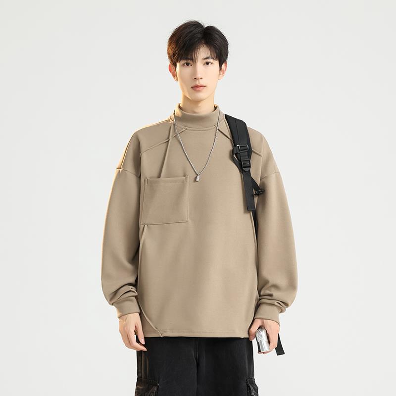 Crew Neck Sweater Men's Autumn and Winter Warm Semi-turtleneck Loose Casual Men's Long Sleeves