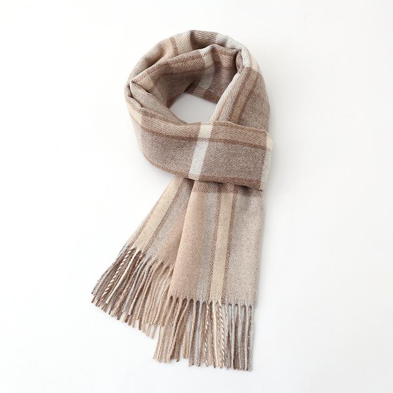 Luxury Autumn Winter Korean Plaid Scarf Women Thickening Warm Tassel Shawl Cashmere Muffler Fashion Designer Scarves