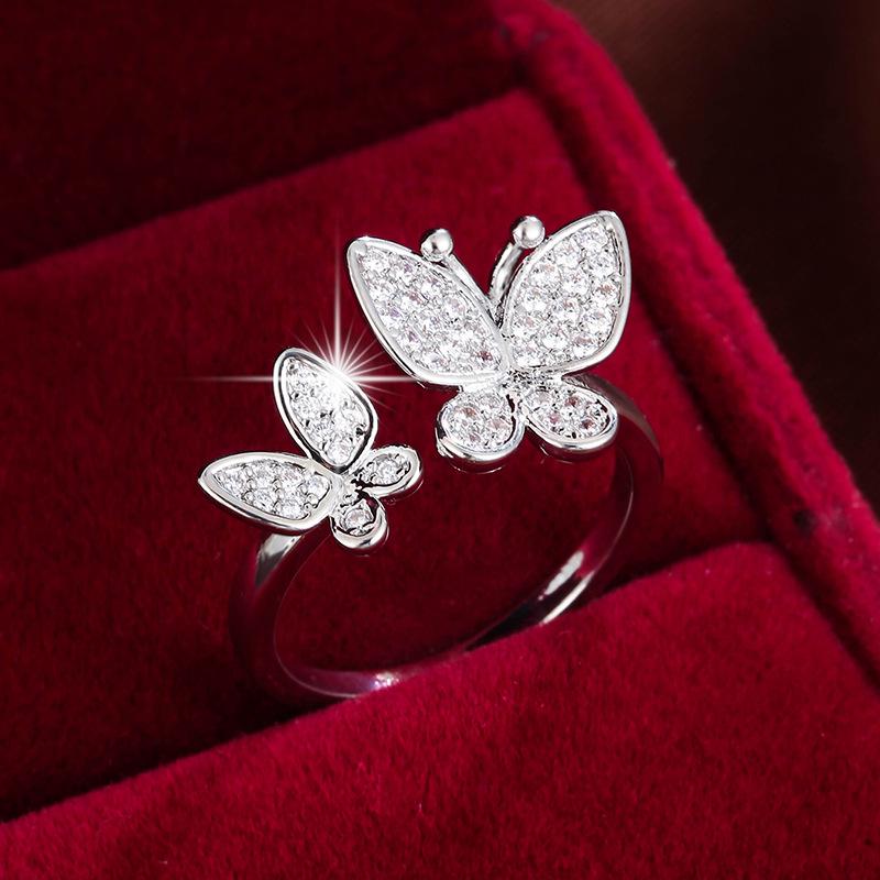 Stylish Copper Double Butterfly Adjustable Ring - Fresh, Fashionable  Luxurious Open Adjustable