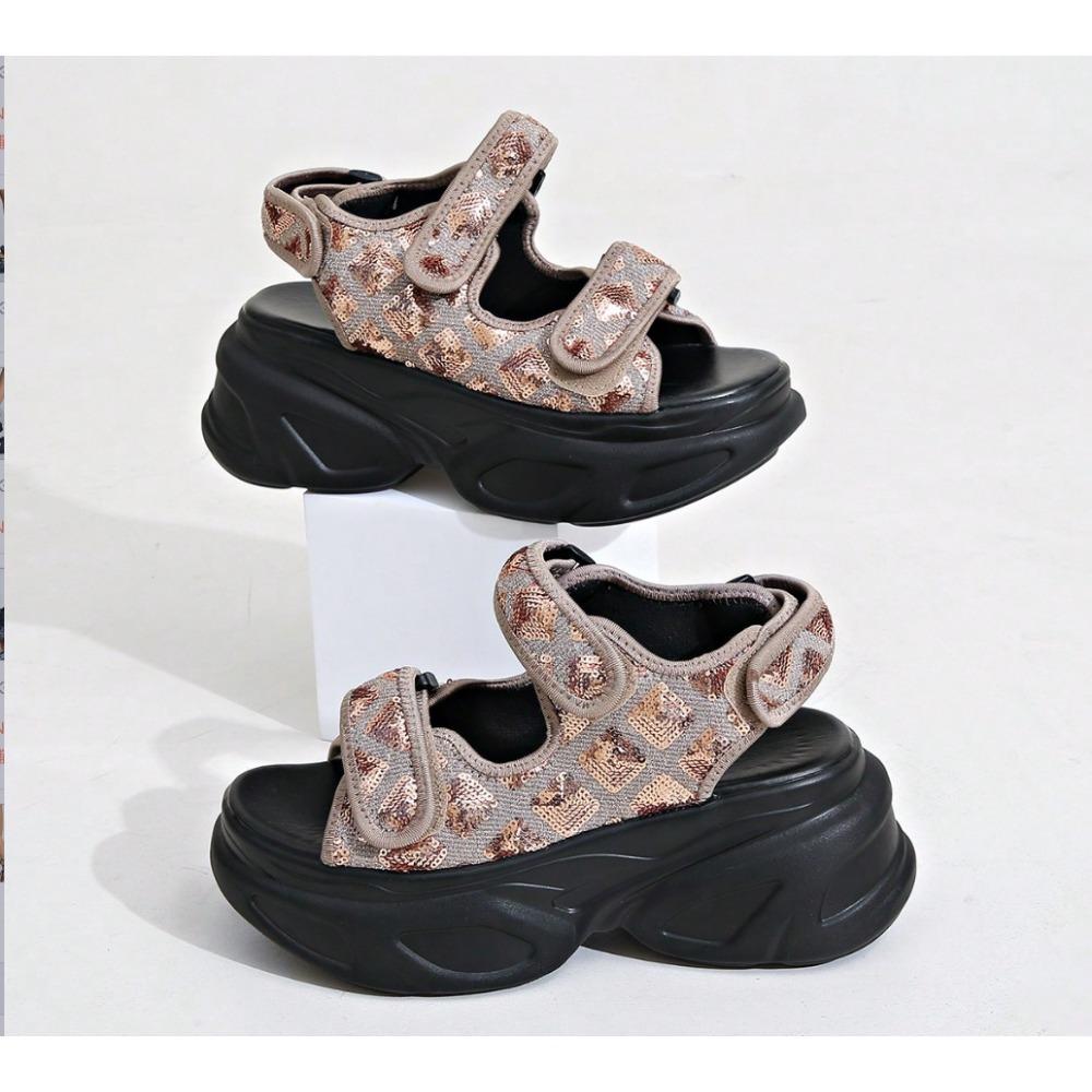 Silver Chunky Platform Sports Sandals for Women Summer Hook Loop Wedge Heel Sandals Woman Thick Bottom Casual Sandles