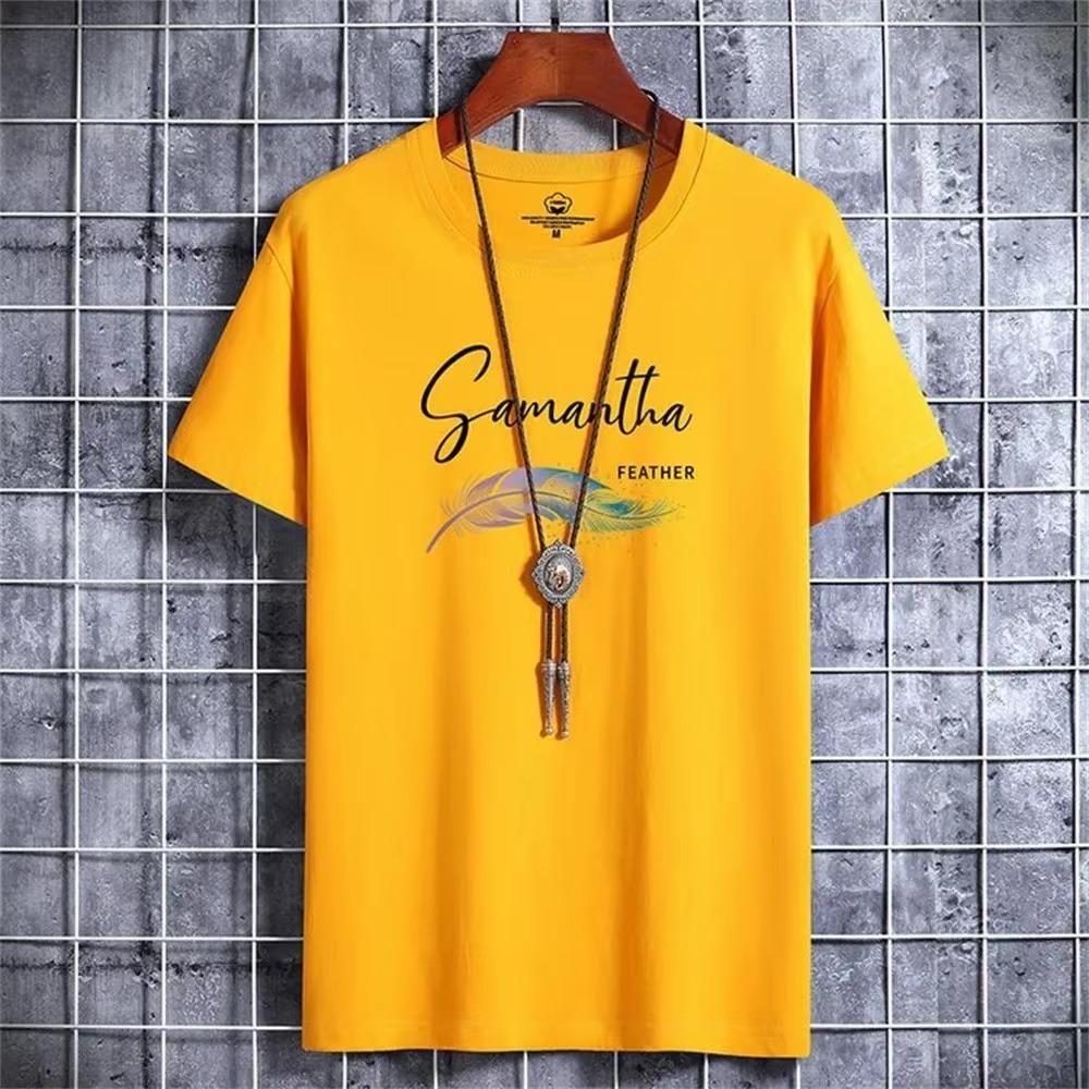 Men's 100% pure cotton summer loose and comfortable casual shopping fashion print large round neck short sleeved T-shirt top