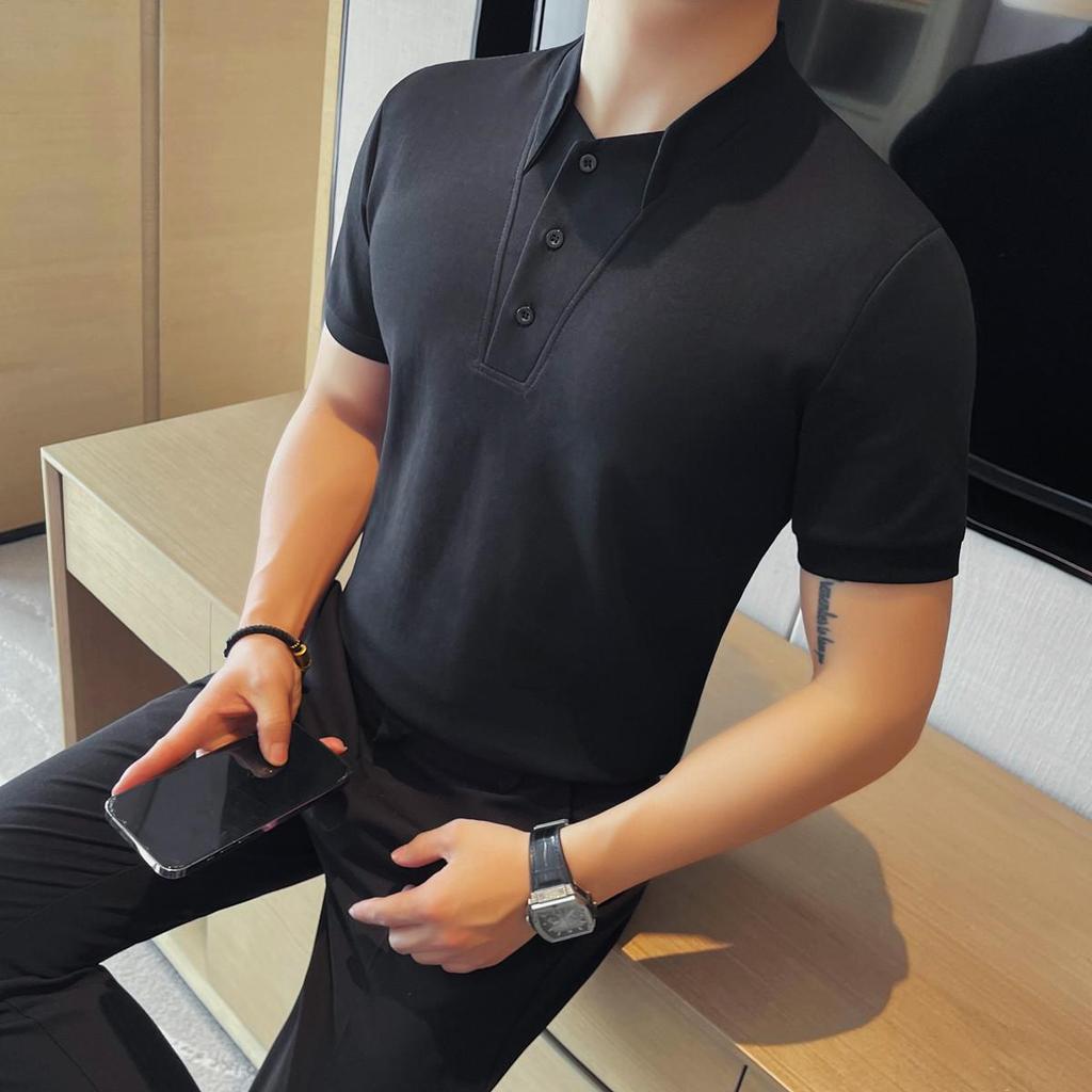 Xiaohongshu Top Pick: Men's Slim-Fit Short-Sleeve Casual Two-in-One T-Shirt - Solid Color, Versatile Design