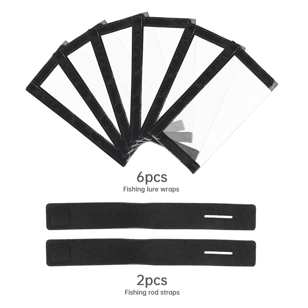 6pcs Clear PVC 200mm 78 Inch Fishing Lure Wraps Kit with 2 Rod Straps Hook Protector