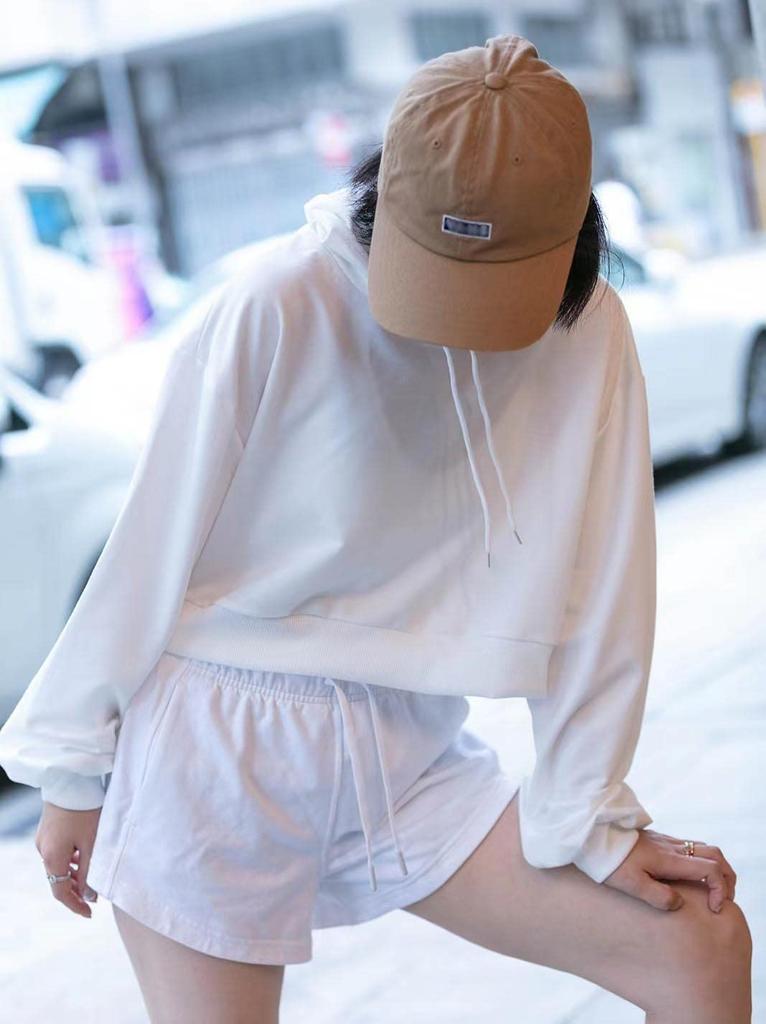 DONLAONE Short Hoodie with Long Hip Hop Dance Solid Color Size Women's Sleeves, Lightweight, Midriff-Baring, Costume, Jazz, Cute, Spring/Autumn/Winter
