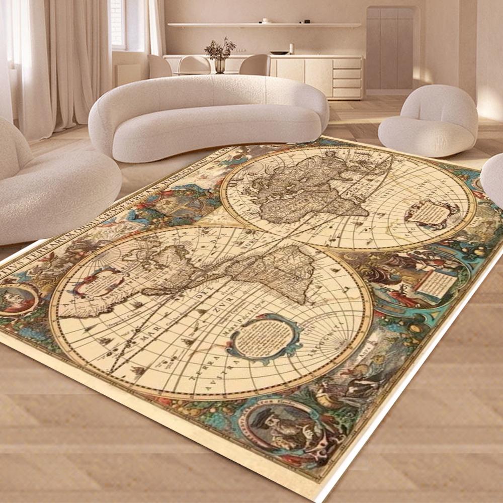 Vintage Map Carpet Mat Rug - Retro World Design Home Decoration Soft Floor Mat for Living Room Home Living Room Decoration