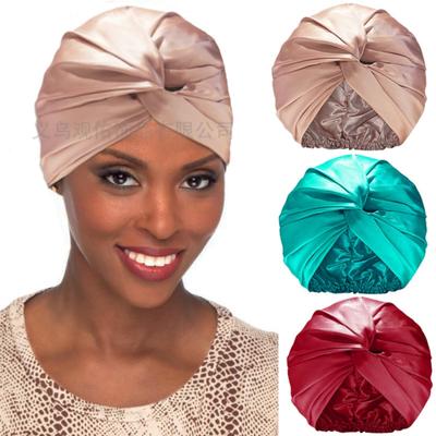 Imitation Seide Nachtmütze Kreuz gedrehte Mütze Polyester Kopftuch Mütze Damen Home Lange Haare Kopftuch Haarpflege Mütze