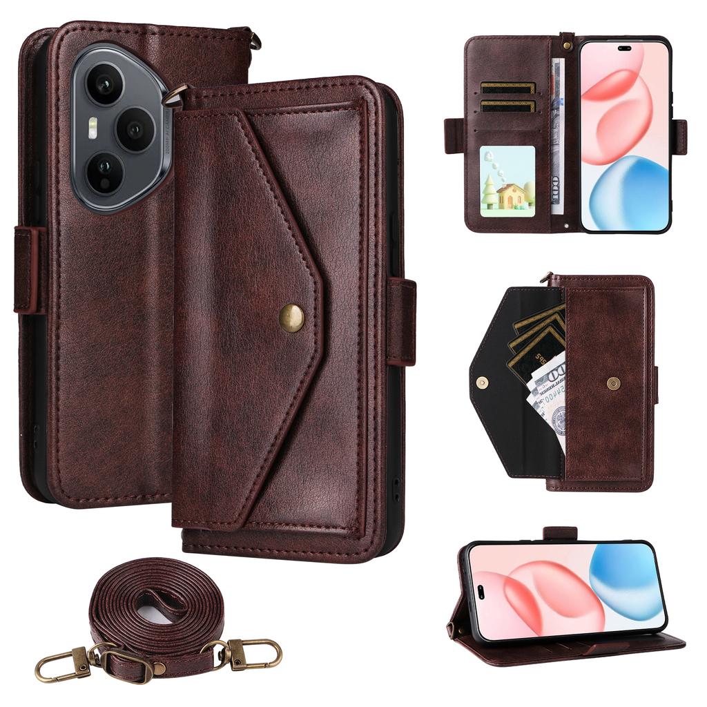 For Honor 400 Pro 5G (Global) Leather Case Magnetic Closure Wallet Stand Phone Cover with Crossbody Strap