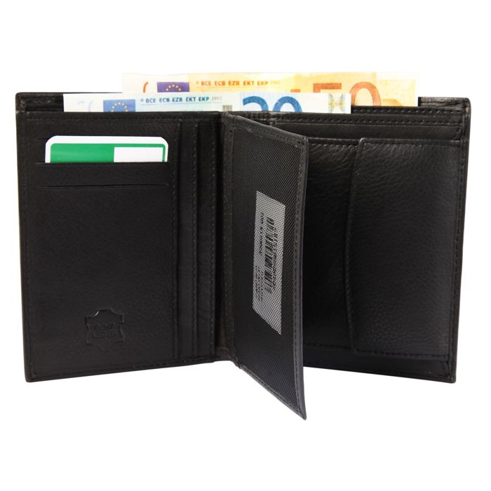 Wallet - LEONARDO VERRELLI - Classic - Genuine Leather - Black - Vertical Format