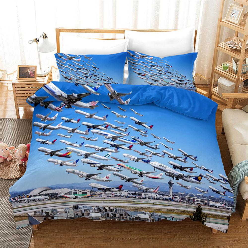 Airplane Duvet Cover Set King Queen Size for Kids Children Teens Aviation Aircraft Sky Bedding Set Polyester Comforter Cover