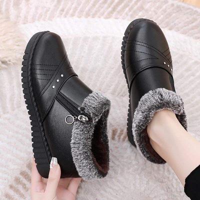 Cotton Shoes Women's Winter Velvet Middle-aged and Elderly Mother Shoes Non-slip Thick-soled Two Cotton Boots Waterproof, Cold-proof and Warm E