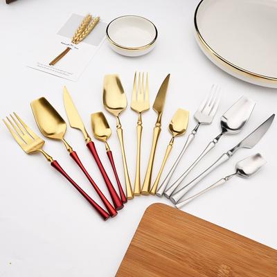 Dinnerware 18/10 Red Gold Stainless Steel Western Tableware Steak Dinner Spoons Set Knife and Fork Set Household Fork Teaspoons