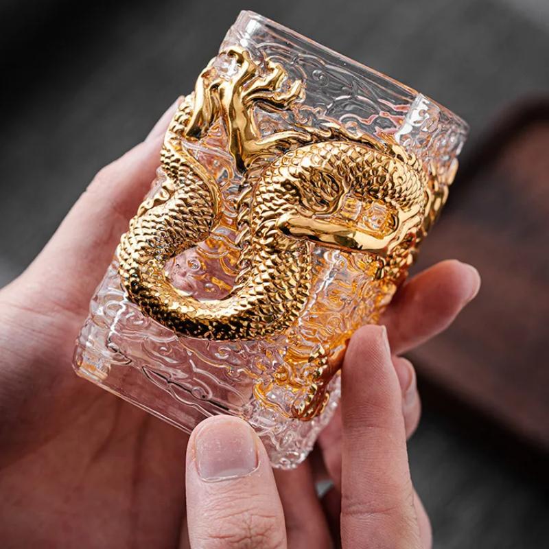 Personalized Creative Glass Tea Cup Golden Dragon Cup Heat-resistant Glass Master Single Cup