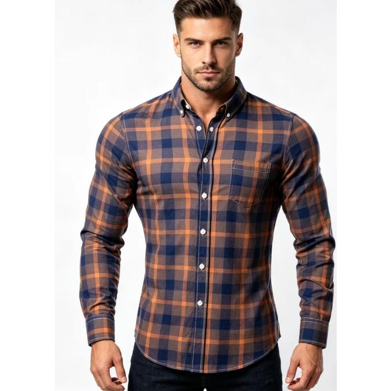 Mens Plaid Long Sleeve Button Down Shirt
