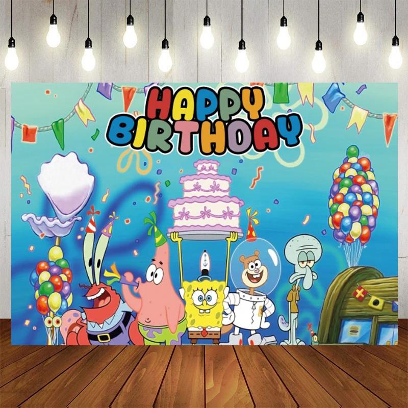 Sponge-Bob Birthday Party Decoration For Kids Toy Aluminum Foil Latex Balloon Cartoon Tableware Event Supplies Banner Backdrops