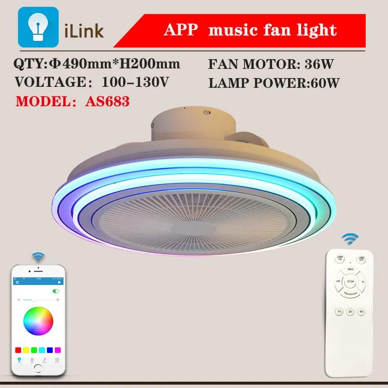 50CM Ceiling Fan With Led Light Remote Control Smart Bluetooth Speaker Ceiling Lamp Chandelier RGB Starlight For Home Room Decor
