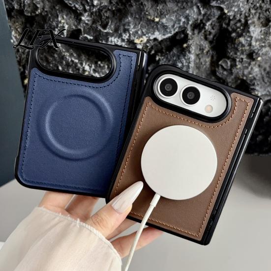 Wireless Charging Compatible Case Magnetic for IPhone 18, Faux Leather Phone Cover with Hinge Soft Hard Hybrid Protection, Full Body Shockproof