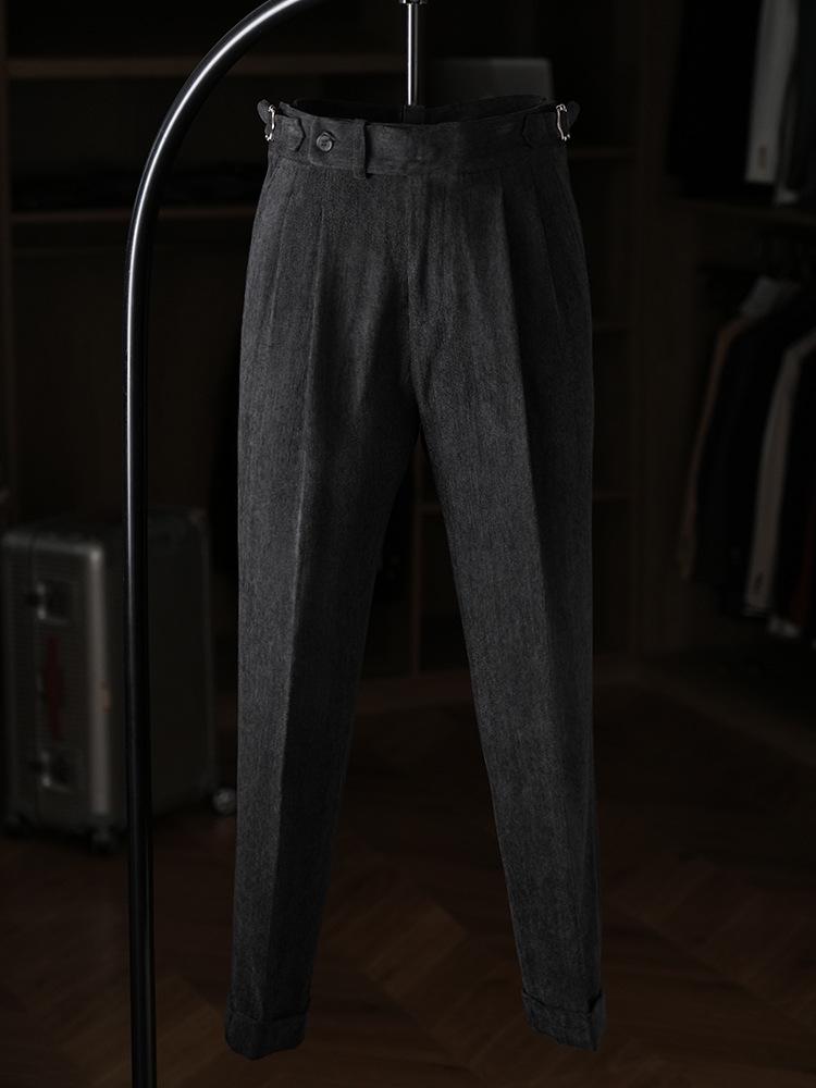 Ruishen Clothing: Heavy Wool High Waist Straight Leg Trousers for Men - Autumn/Winter