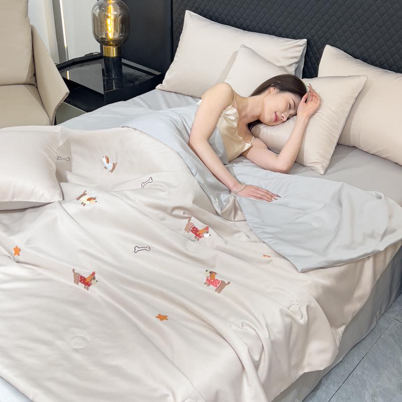 Washable Ice Silk Embroidered Summer Quilt Set - Four Pieces for Cool Comfort