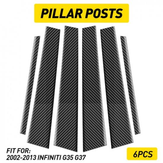 6Pcs Carbon Fiber Window Pillar Posts Door Trim For Infiniti G35 G37 2002-2013 V