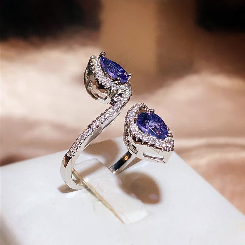 New Blue Heart Sapphire Ring Popular Engagement Jewelry In Europe and America