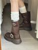 Popular retro thick-soled belt buckle one-pedal Martin boots for women's 2025 autumn new versatile height-increasing and thin short boots