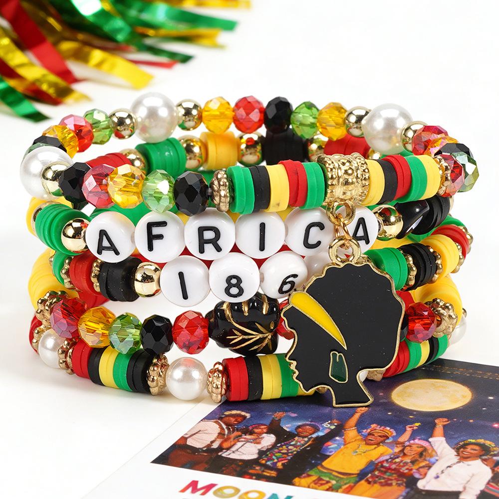 

Bohemian African Black Festival Multi-layer Bracelet Set with Polymer Clay Beads