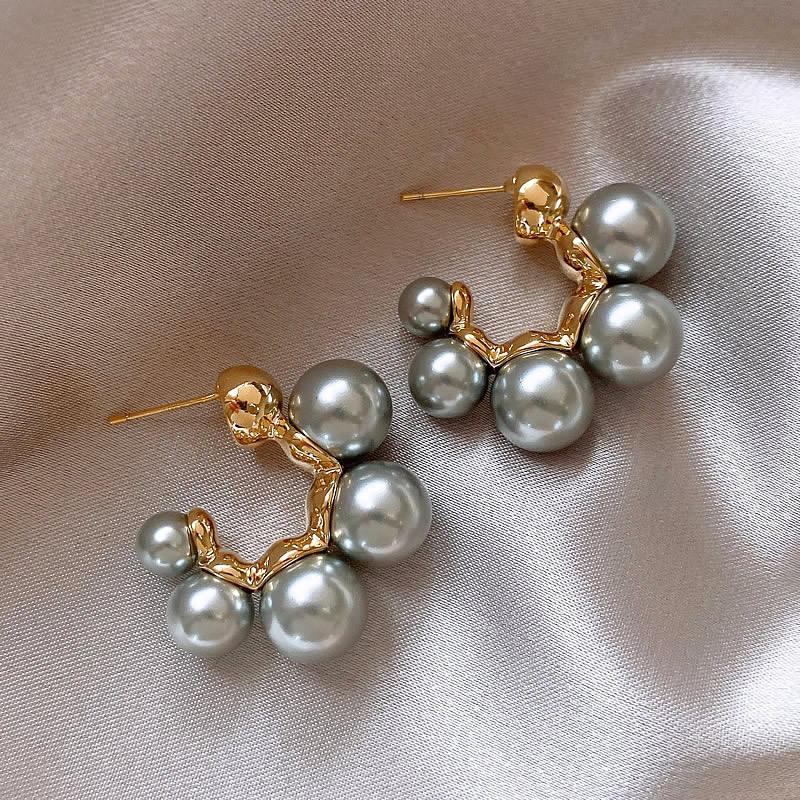 Silver Needle with Diamonds Flower Stripes Pearl Stud Earrings Medieval Vintage Retro Earrings Light Luxury Niche Earrings