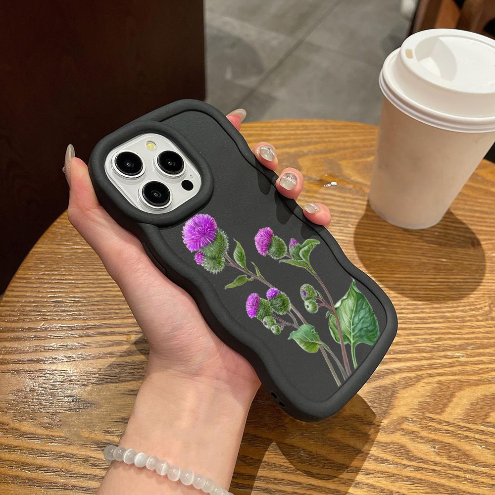 N75 Butterflies Flowers Macaron Wavy Edge Phone Cases for iPhone 16 Pro Max Samsung S24 S23 Ultra A35 A54 A55 Xiaomi Redmi Note 13 Shockproof Cover