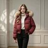 Large thickened jacket Gypsy hot diamond waist warm fur collar winter cotton clothes women's cotton-padded clothes new short models
