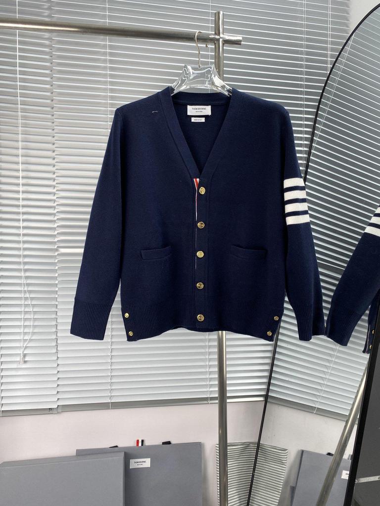 High Version Macaron V-neck Wool Cardigan with Four-Bar Sleeve for Unisex