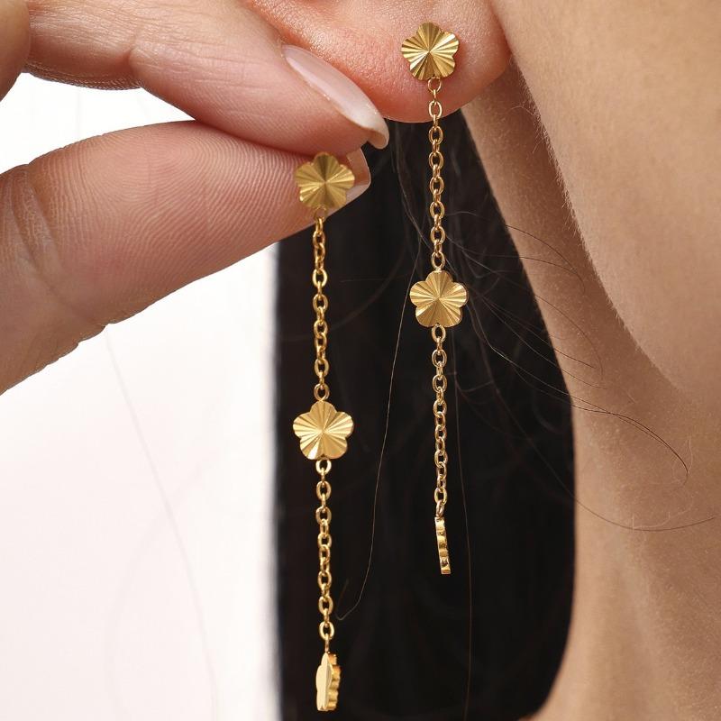 Meier Mysterious Little Flower Clavicle Chain Tassel Earrings Suit Stainless Steel Pvd Electroplating 18k