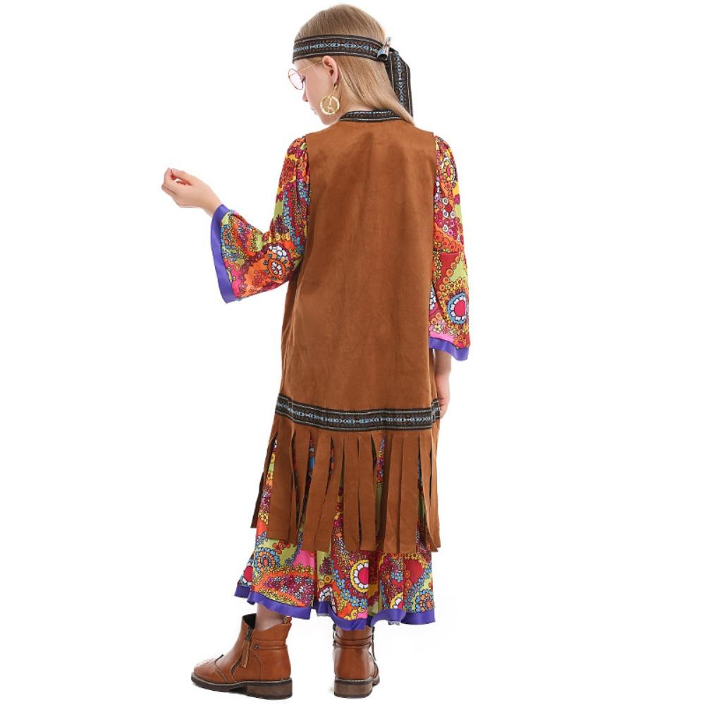 Kids Hippie Costume 1960s Retro Disco Outfit Country Singer Stage Performance Flower Power Groovy Vintage Themed Look