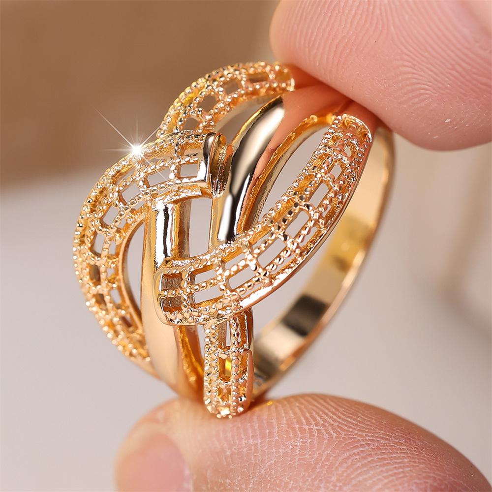 Antique Hollow Geometric Metal Rings For Women Men Vintage Trendy Gold Color Ring Wedding Jewelry Mother's Day Gifts