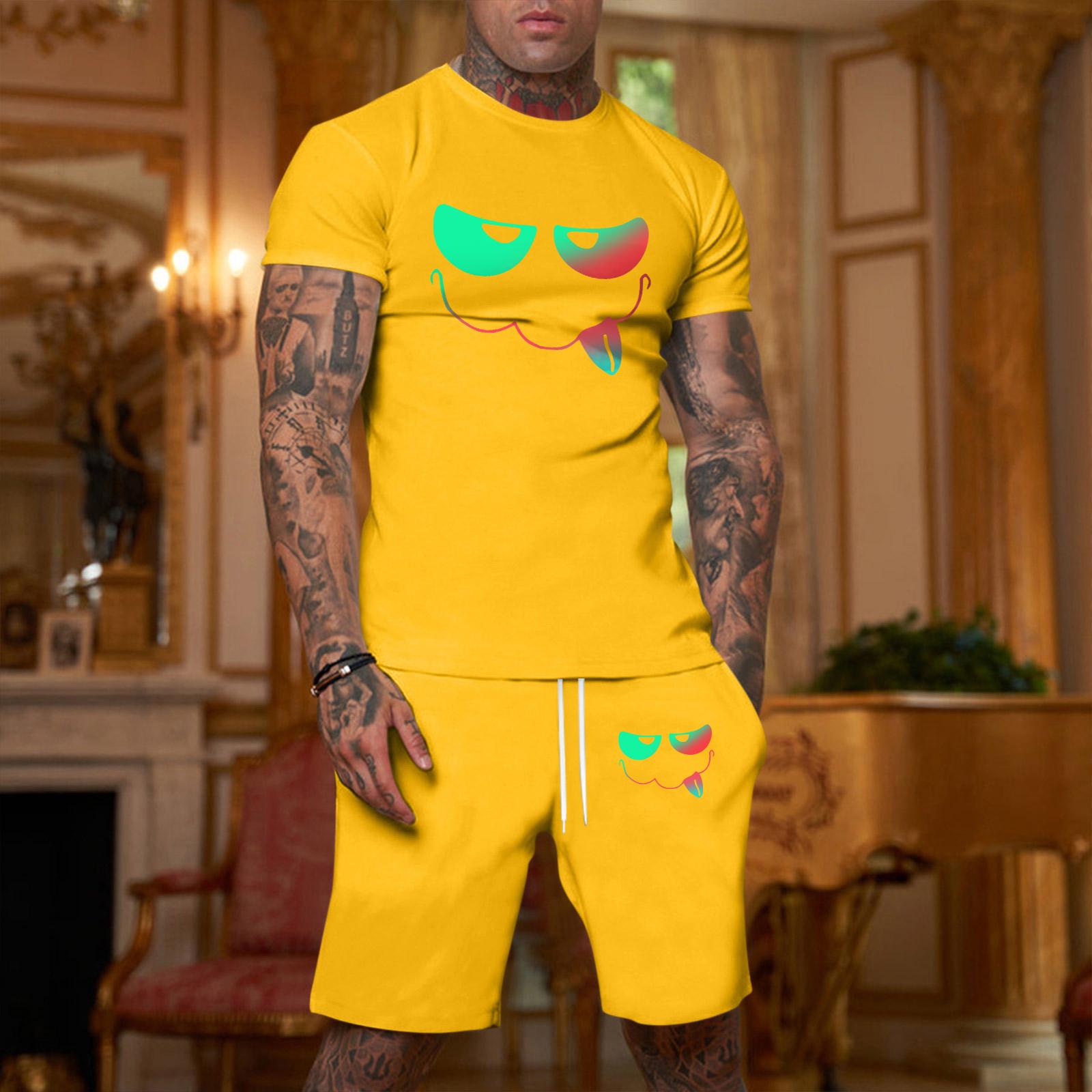 

Men s Printed Plus Size Loose Short-Sleeve And Shorts Set Casual Short-Sleeve And Shorts Set XL жовтий
