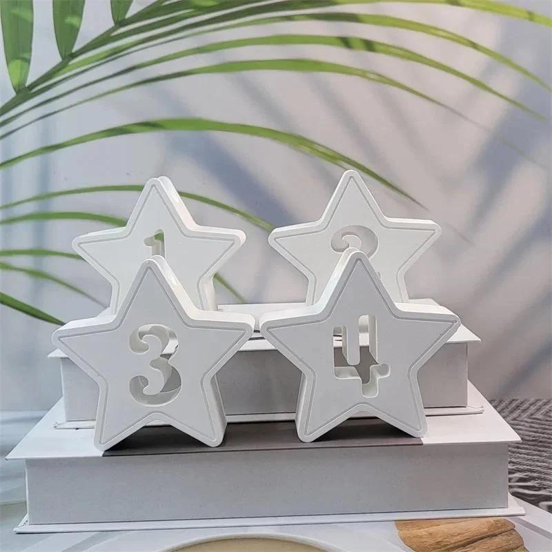4pcs1-4 Stars Number Candle Holder Mold Ornaments Candle Holder Plaster DIY Silicone Moulds