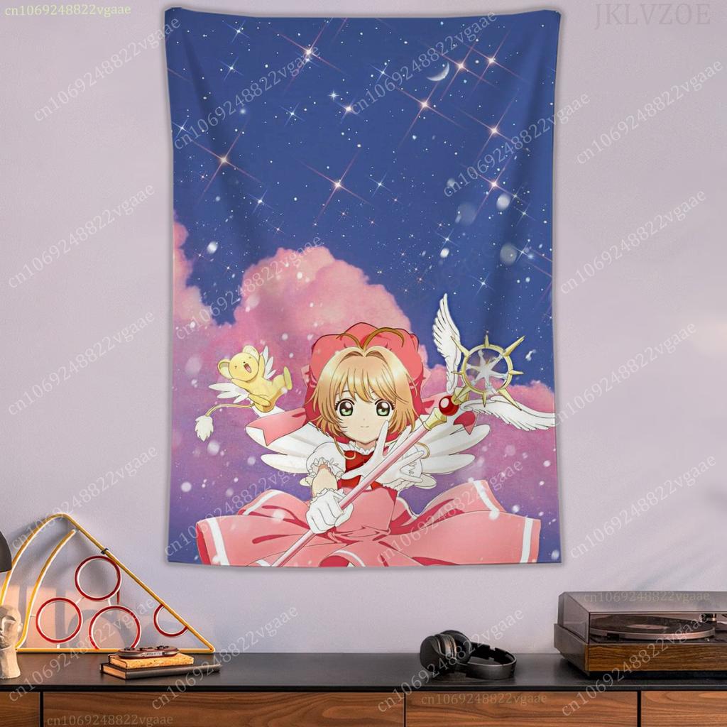 Cardcaptor Sakura Anime Wall Tapestry Sakura Kinomoto Wand Art Cute Magical Girl Design Stylish Room Accent for Cardcaptor