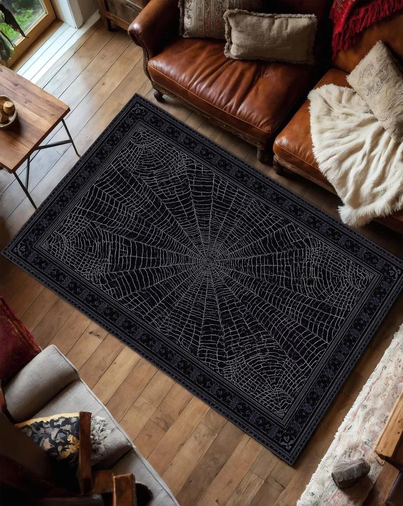 Tappeto VIKAMA Ragnatela Gotica, Tappeto Antiscivolo Lavabile Resistente alle Macchie, Decorazione Nero Rosso per Soggiorno Camera da Letto Casa